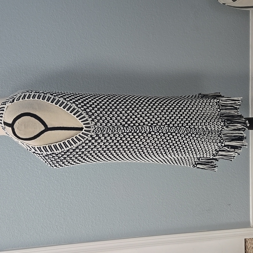 SOFT SURROUNDINGS Bambado Fringe Halter Tank Top Navy White Knit LARGE MiniDress - Picture 6 of 13